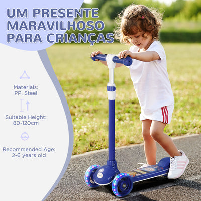 AIYAPLAY Kids 3 Wheel Scooter for 2-6 Years Old w/ Adjustable Height, LED Light, TPE Handlebar, Blue 