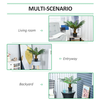 Outsunny 60cm/2FT Artificial Palm Tree Decorative Plant 8 Leaves with Nursery Pot, Fake Tropical Tree for Indoor Outdoor Décor 