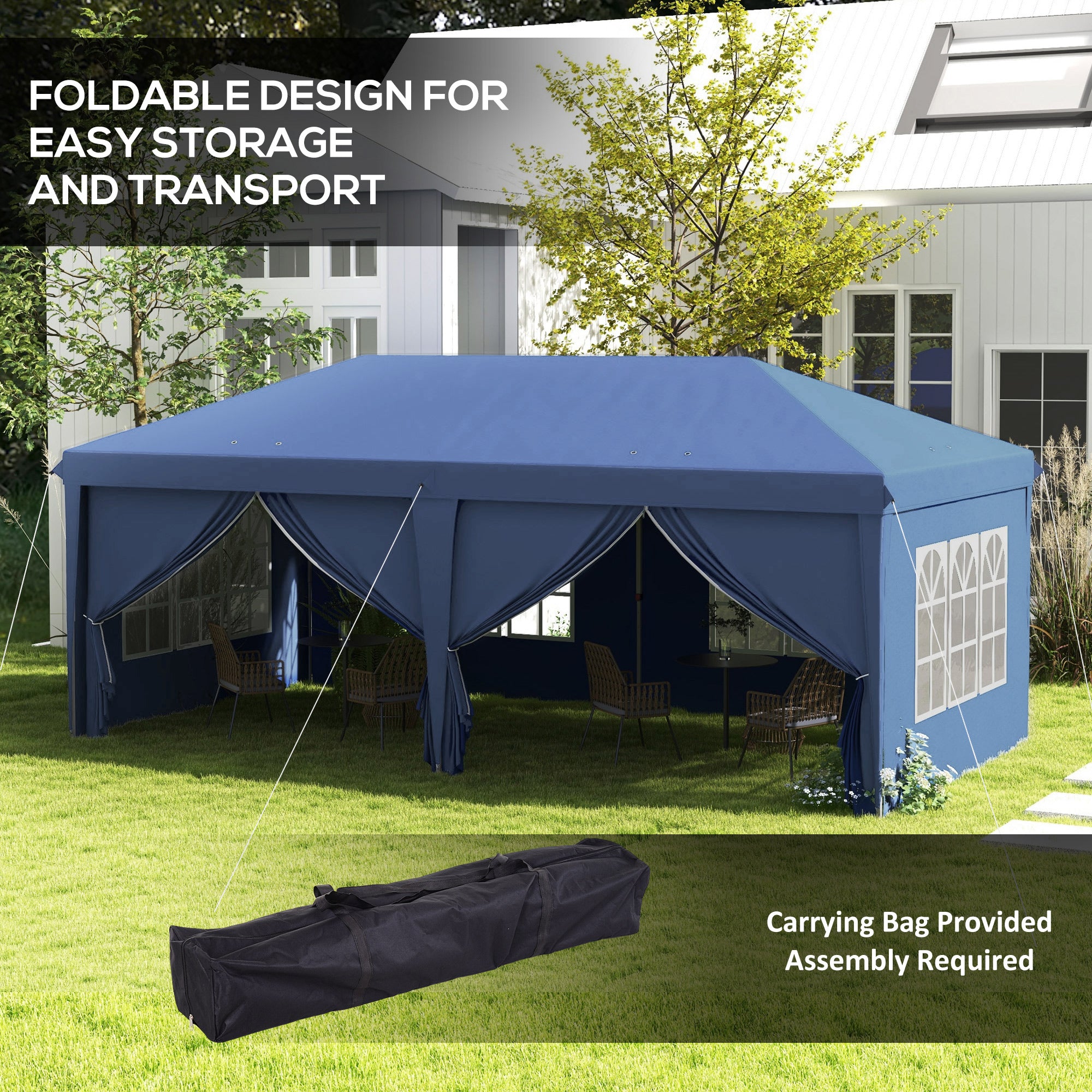 Outsunny 3 x 6m Pop-Up Gazebo, with Curtain Walls and Windows - Blue 