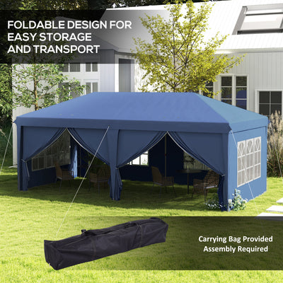 Outsunny 3 x 6m Pop-Up Gazebo, with Curtain Walls and Windows - Blue 