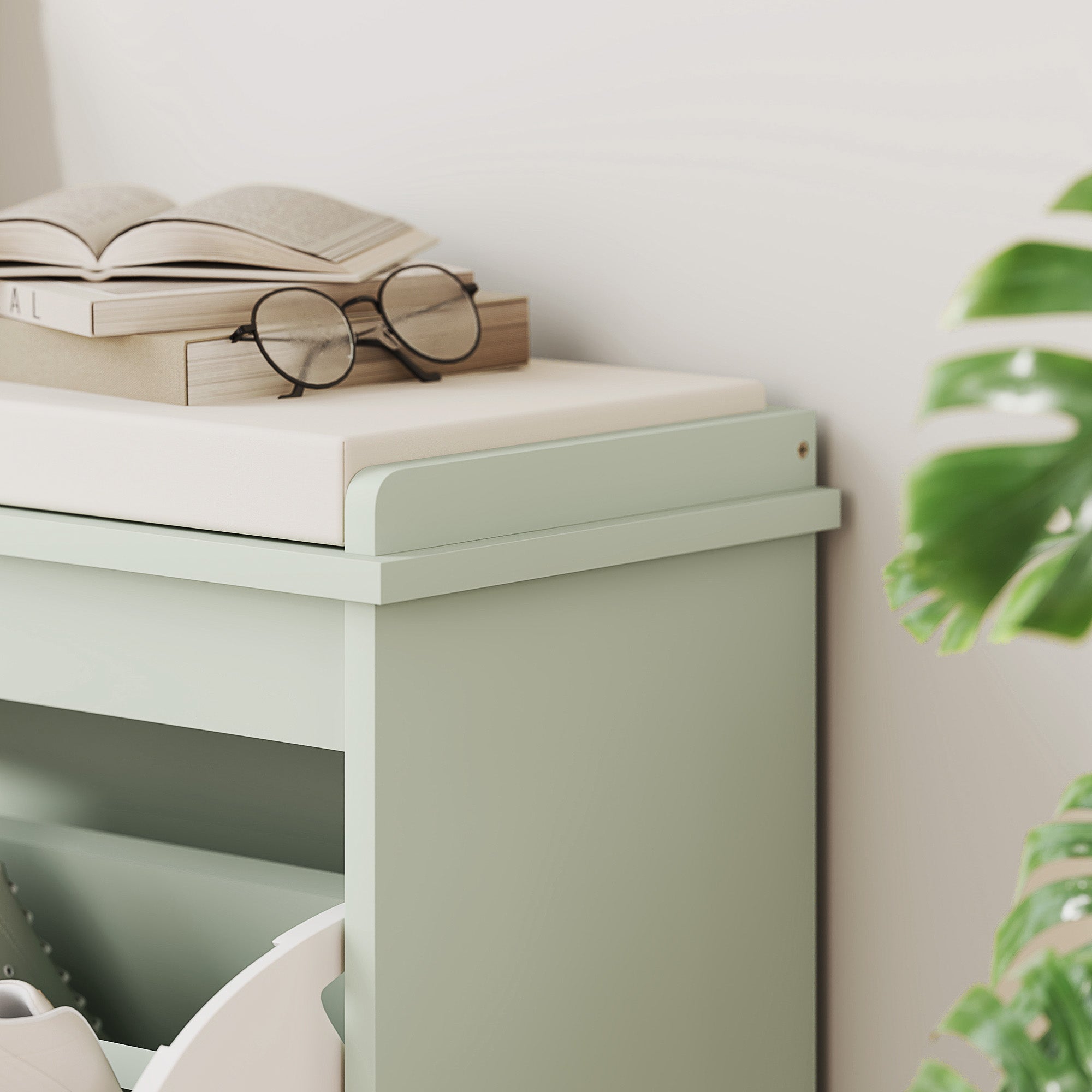HOMCOM Elegant Eight Shoe Bench, with Top Seat - Green 