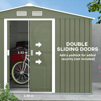 Outsunny 9 x 6ft Metal Garden Shed, Outdoor Storage Tool House with Ventilation Slots, Foundation Kit and Lockable Double Doors, Light Green 