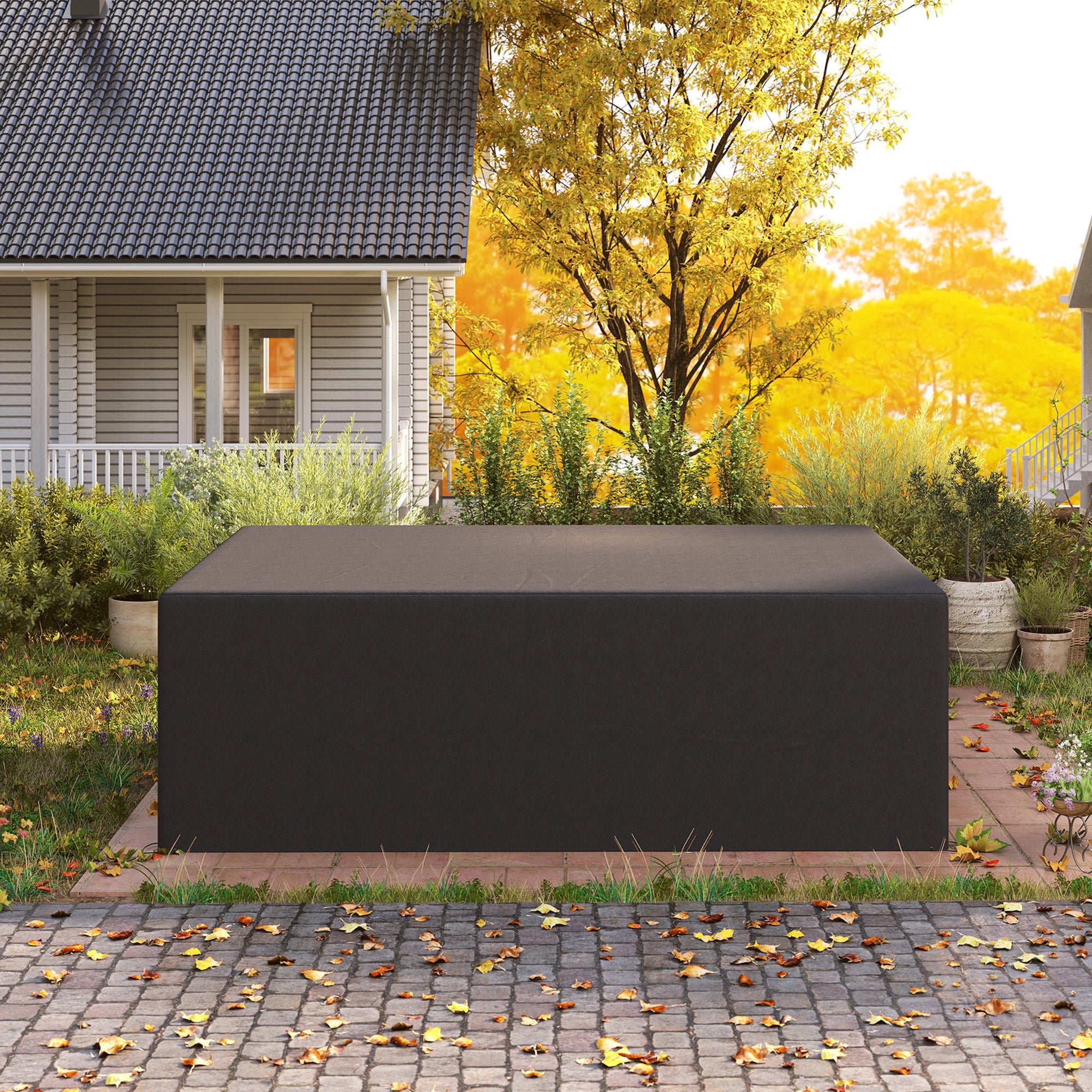 Outsunny 600D Oxford Outdoor Garden Furniture Sofa Set Cover, Waterproof Anti-UV Rattan Sun Lounger Protection Protector Cover, 275L x 205W x 90Hcm, Black 