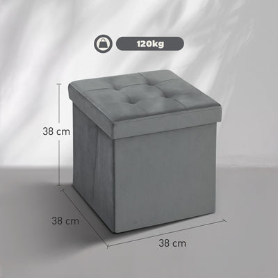 HOMCOM Foldable Velvet-Feel Storage Ottoman - Grey 
