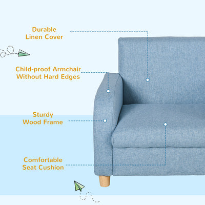 HOMCOM Children's Armchairs Toddler Chair Wood Frame Anti-Slip Legs High Back Bedroom Playroom Furniture Blue 