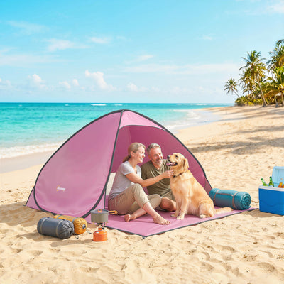 Outsunny Pop up Beach Tent, UV 50+ Sun Shelter with Carry Bag, 2x1.5m for 2-3 Person, Pink 