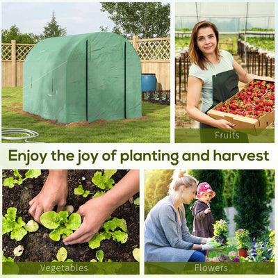 Outsunny Walk-In Garden Polytunnel Greenhouse with Steel Frame, PE Cover, Roll-Up Door and 4 Windows, 2.5 x 2m, Green 