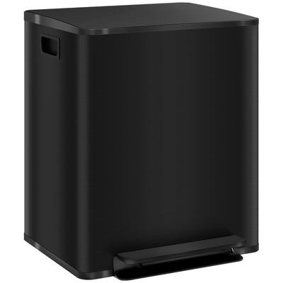 HOMCOM 50L Dual Compartment Stainless Steel Bin, with Deodoriser Holders - Black 