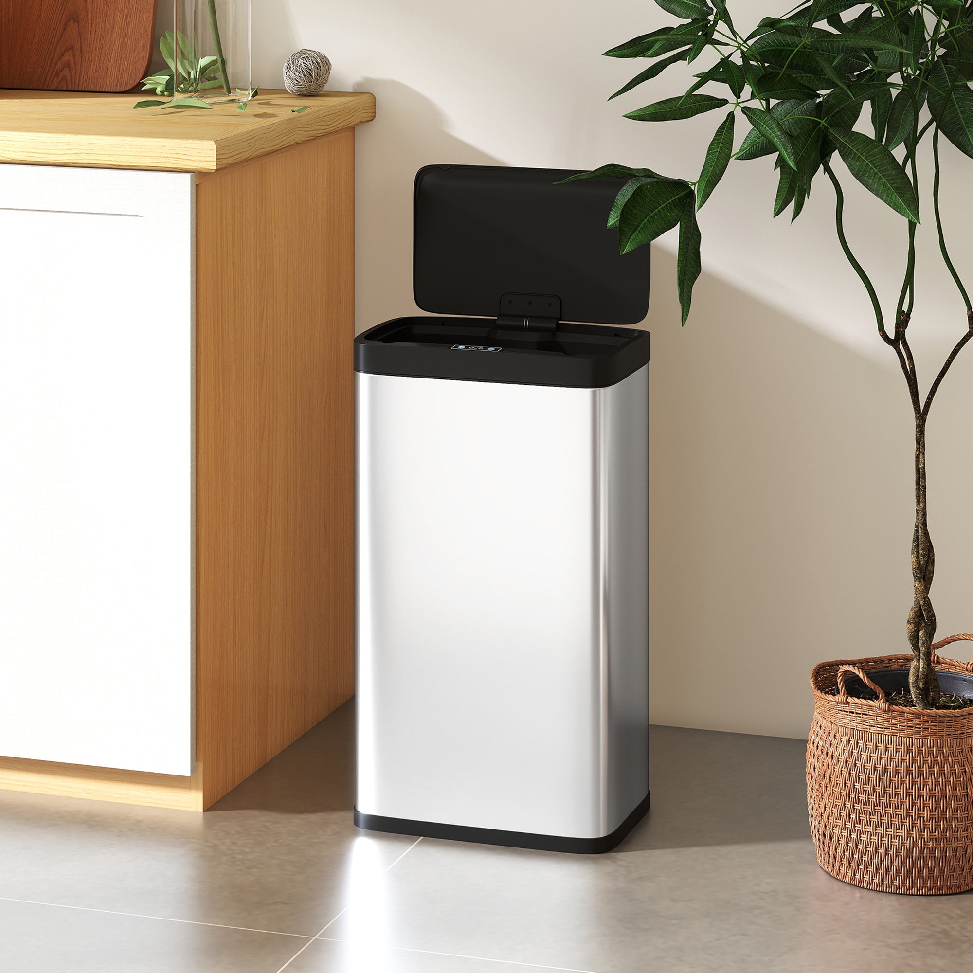 HOMCOM 45L Stainless Steel Sensor Bin - Silver Tone 