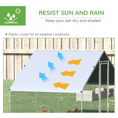 PawHut Chicken Run Galvanised Walk-in Chicken Coop Hen Poultry House Cage Rabbit Hutch Pet Playpen Garden w/ Water-Resist Cover, 3 x 2 x 2m 