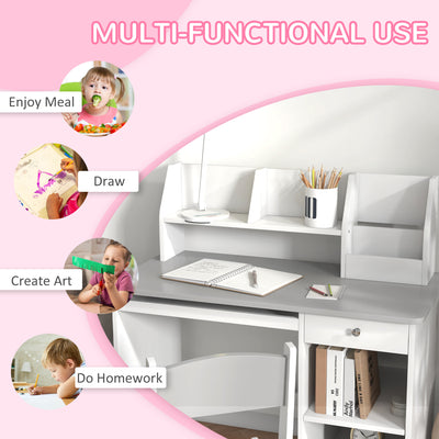 ZONEKIZ Two-Piece Kids Desk and Chair Set with Storage, for Ages 5-8 Years - Grey 