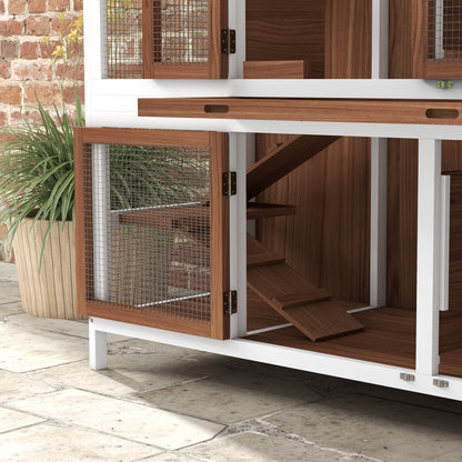 PawHut Two-Tier Wooden Pet Hutch with Openable Roof, Slide-Out Tray 