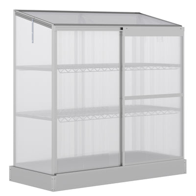 Outsunny 3 Tier Greenhouse Garden Outdoor Cold Frame Plant Flower Growth Transparent Polycarbonate Board Openable Roof Sliding Door w/ Foundation 131L x 58W x 140H cm 