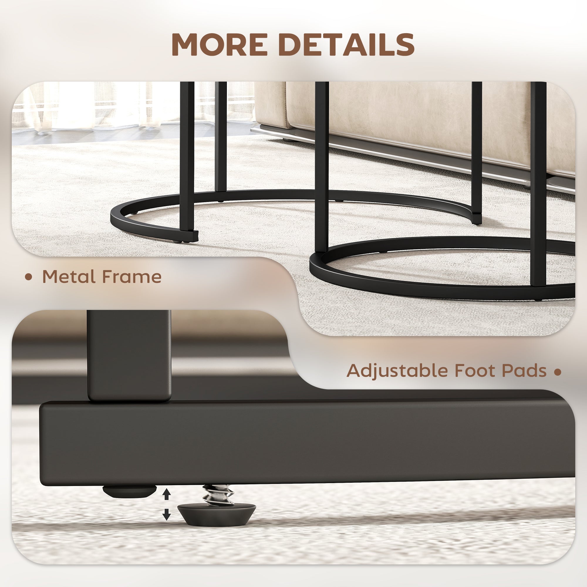 HOMCOM Coffee Table Set of 2, Round Nest of Tables with Metal Frame, Modern Side Tables for Living Room, Rustic Brown 