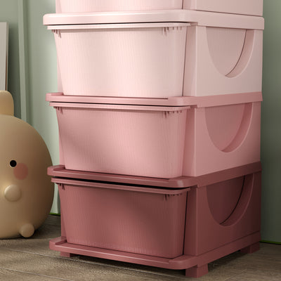 HOMCOM Four-Tier Kids Storage Boxes, with Four Drawers, Pink 