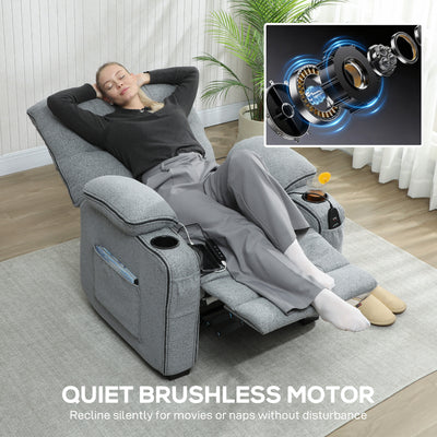 HOMCOM Electric Massage Recliner Armchair with Vibration, Heat, Whisper-Quiet Motor, Memory Function, Velvet Power Reclining Chair with Spring Pack, USB Port, Footrest, Side Pocket, Cup Holders, Grey 