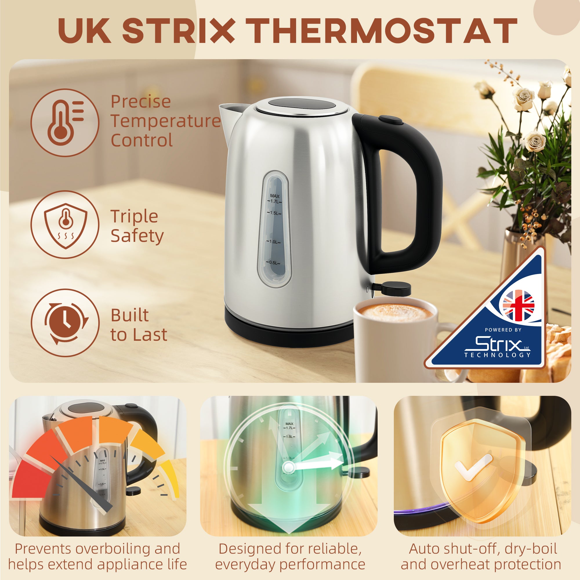 HOMCOM Simple Polished Toaster and Kettle Set - Silver Tone