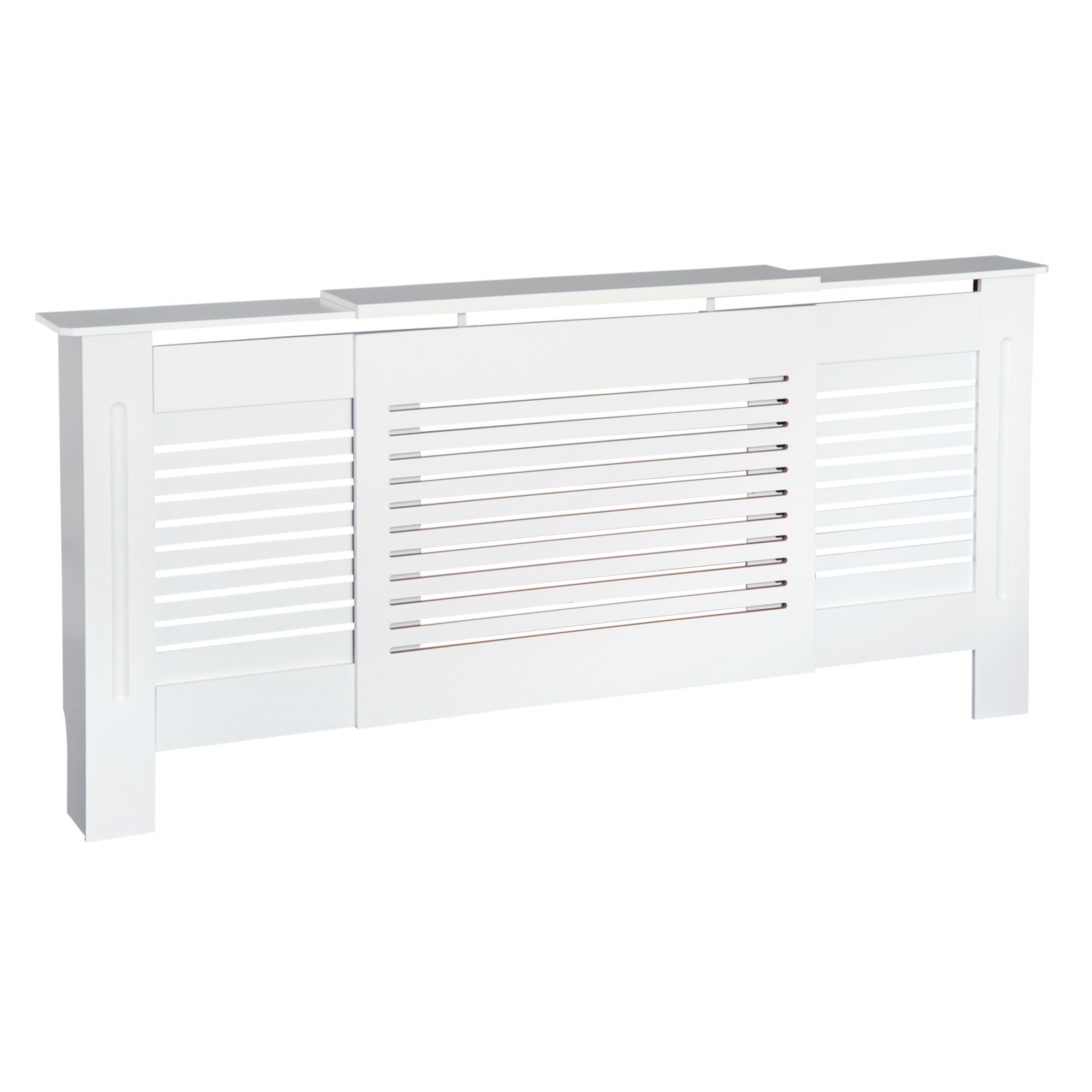 HOMCOM MDF Extendable Radiator Cover Cabinet Shelving Home Office Slatted Design White 139-208.5L x 20.5W x 82.5H cm 