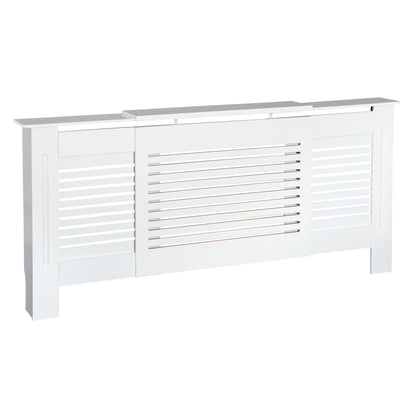 HOMCOM MDF Extendable Radiator Cover Cabinet Shelving Home Office Slatted Design White 139-208.5L x 20.5W x 82.5H cm 