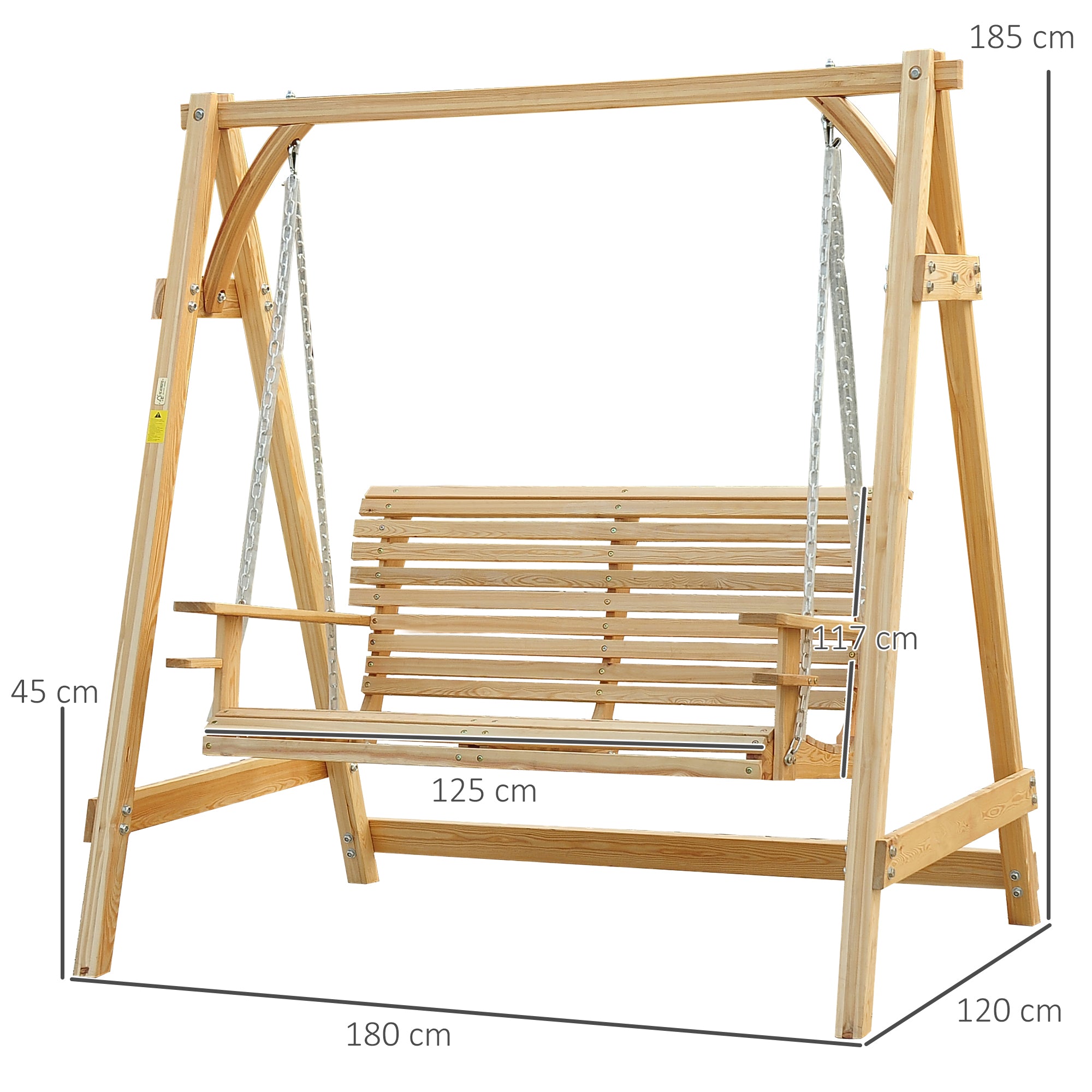 Outsunny 2 Seater Garden Swing Seat Larch Wood Swing Chair Hammock Bench Lounger - Natural 
