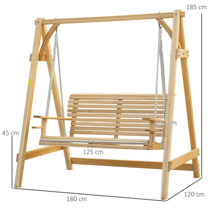 Outsunny 2 Seater Garden Swing Seat Larch Wood Swing Chair Hammock Bench Lounger - Natural 