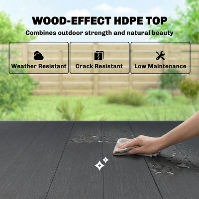Outsunny Garden Dining Table for 6, Rectangular Outdoor Table with Wood Effect HDPE Top, X-Shaped Metal Legs, Black 