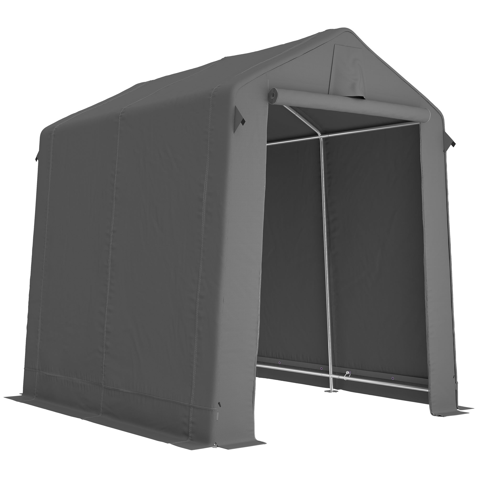 Outsunny 7.5 x 6.2 ft Outdoor Garden Storage Shed, Waterproof Bike Tent with Roll-Up Zipper Door and Vent, Dark Grey 