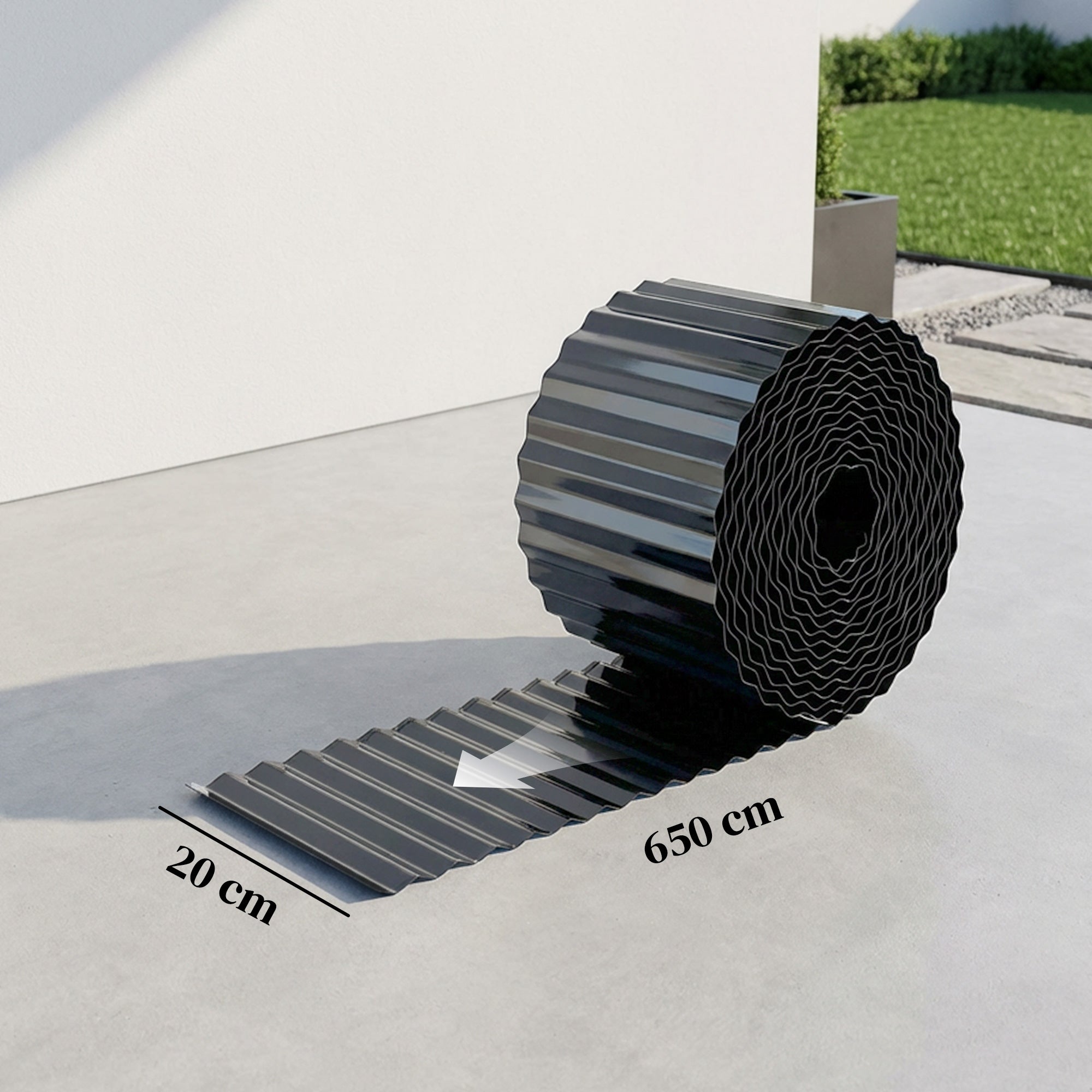 Outsunny Metal Garden Edging Border, 8 in x 21.3 ft Corrugated Heavy Duty Galvanised Steel Lawn Edging, Dark Grey 