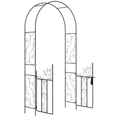 Outsunny Outdoor Garden Arch with Double Gates, Metal Garden Arbor for Climbing Plants, Roses, Vines, Wedding Arch for Outdoor, 125L x 38W x 227H cm, Black 