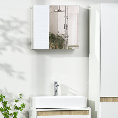 kleankin Bathroom Cabinet with Mirror, Double Door Wall Mounted Storage Cupboard Organizer with Adjustable Shelves, White 