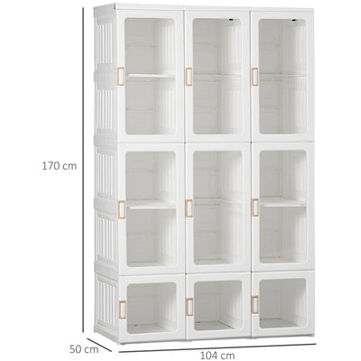 HOMCOM Portable Clothes Wardrobe for Bedroom, Foldable Clothes Organiser with Cube Storage, Hanging Rods, Magnet Doors, White 