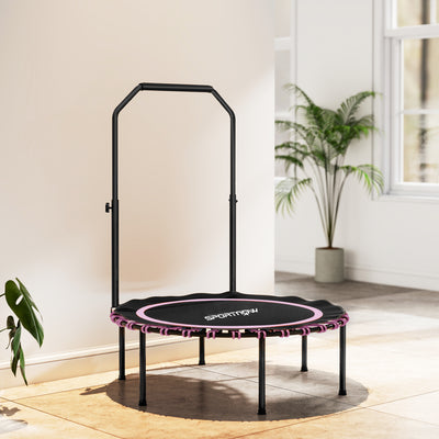 SPORTNOW 40" Foldable Fitness Trampoline Rebounder with Handle, Pink 