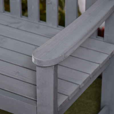 Outsunny 2 Seater Wooden Garden Bench with Armrest, Outdoor Furniture Chair for Park, Balcony, Grey 