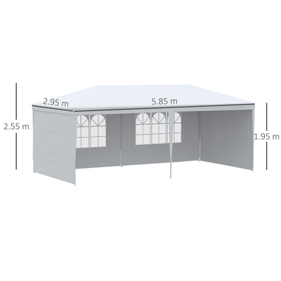 Outsunny 6 x 3 m Party Tent Gazebo Marquee Outdoor Patio Canopy Shelter with Windows and Side Panels White 