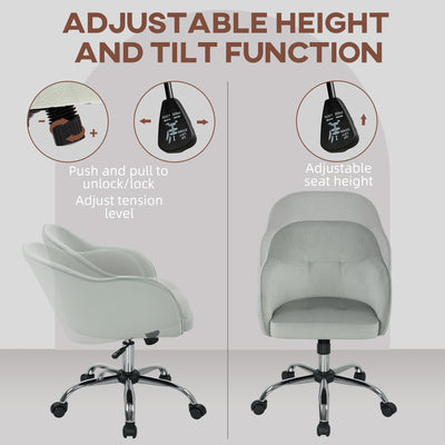 HOMCOM Velvet-feel Swivel Office Chair - Grey 