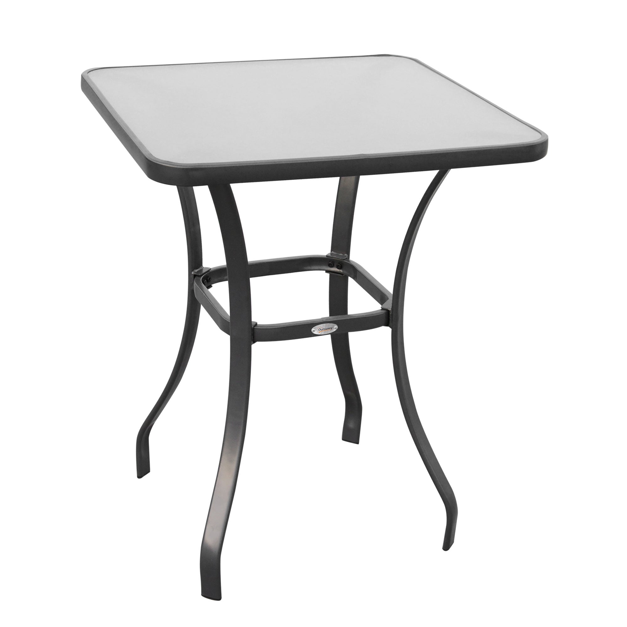 Outsunny Square Garden Table, Outdoor Coffee Table with Tempered Glass Top, Bar Bistro Dining Table, Metal Frame for Patio, Balcony, 68.5 x 68.5 x 84cm 