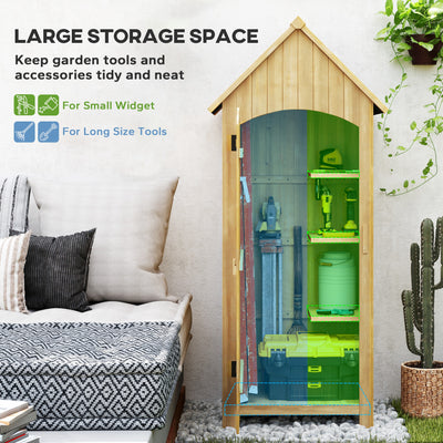 Outsunny Small Shed, Wooden Garden Storage Shed with 3 Shelves, Outdoor Tool Storage Cabinet with Tilt Roof and Lockable Door, 77.5 x 54.2 x 179.5 cm, Natural 