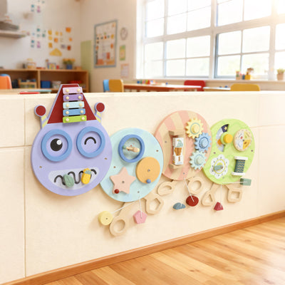 AIYAPLAY Caterpillar Busy Board with 7 Activities, for Nursery, Playroom, Home, for 3+ Years 