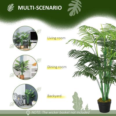 Outsunny 125cm/4FT Artificial Palm Plant Decorative Tree with Nursery Pot, Fake Plastic Indoor Outdoor Home Office Décor, Green 