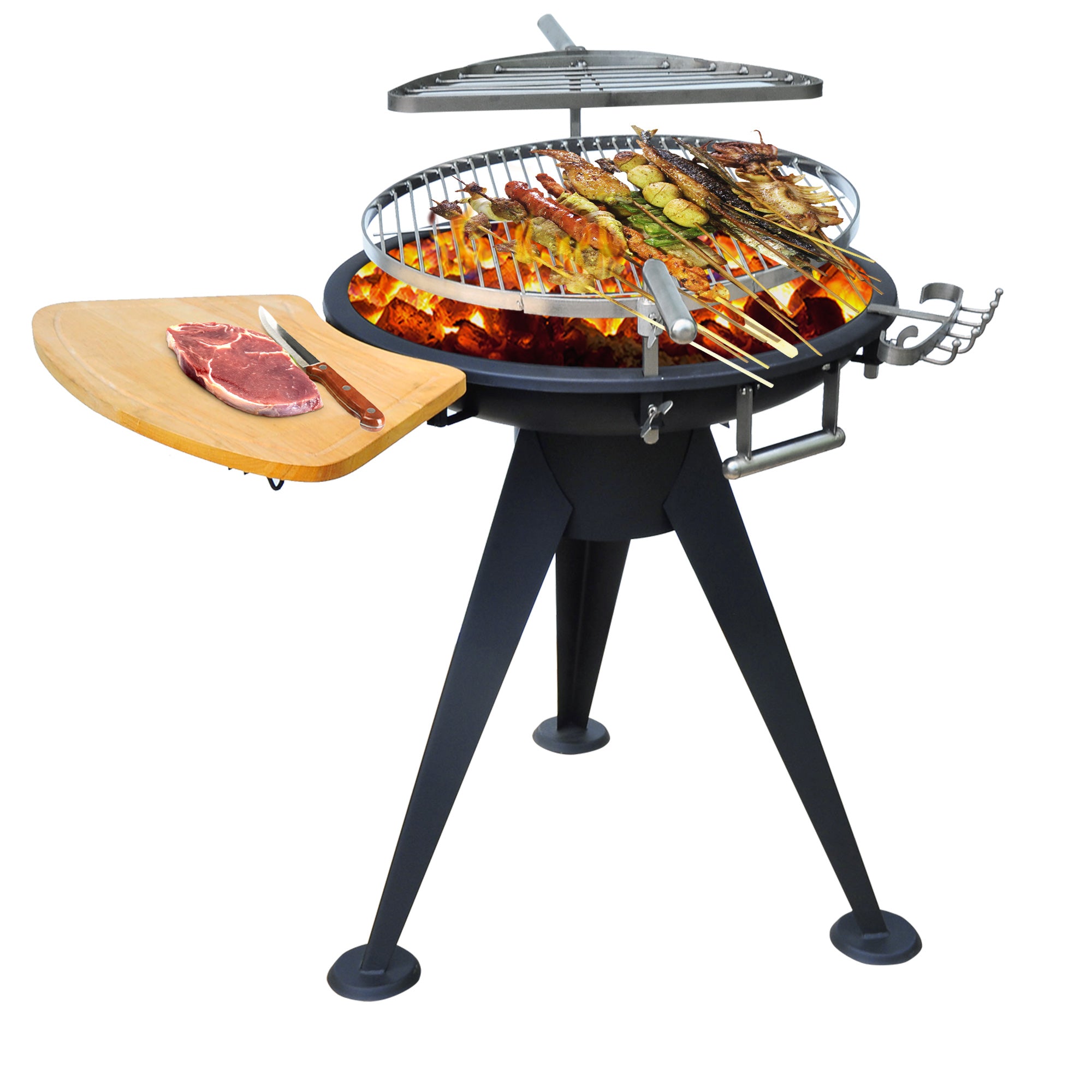 Outsunny Round  BBQ Grill W/Cutting Board-Black 