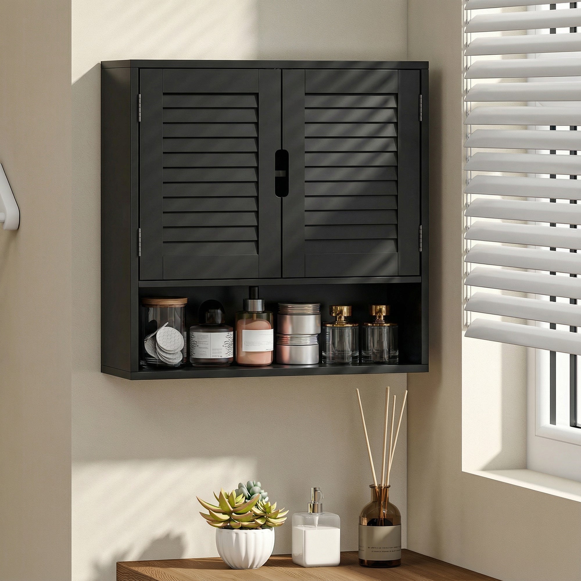 HOMCOM Bathroom Cabinet, Wall Mounted Storage Cabinet with Adjustable Shelves, 60 x 20 x 60 cm, Black 