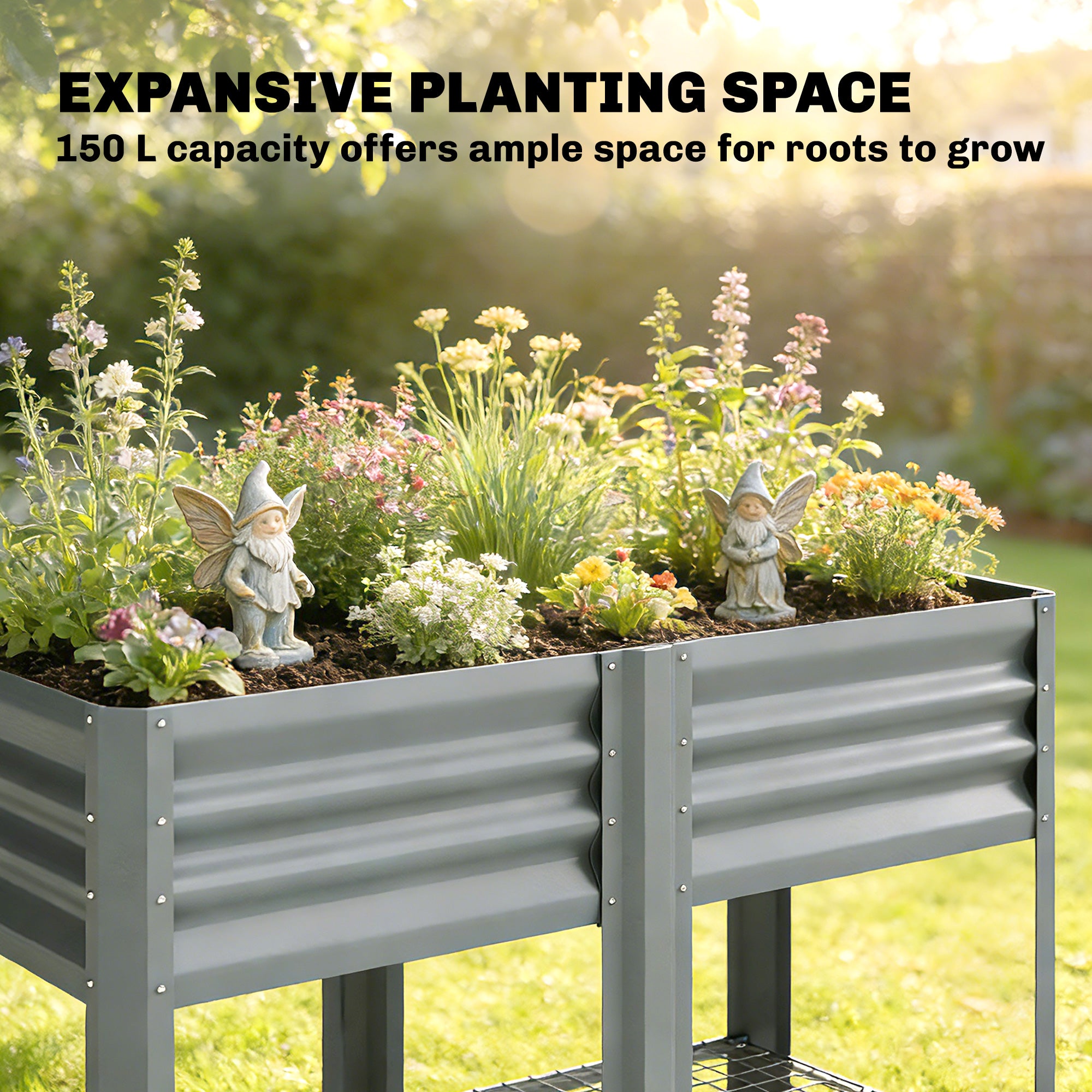 Outsunny Raised Garden Bed with Storage Shelf Steel Elevated Planter Box with Legs for Outdoor Vegetables Flowers 