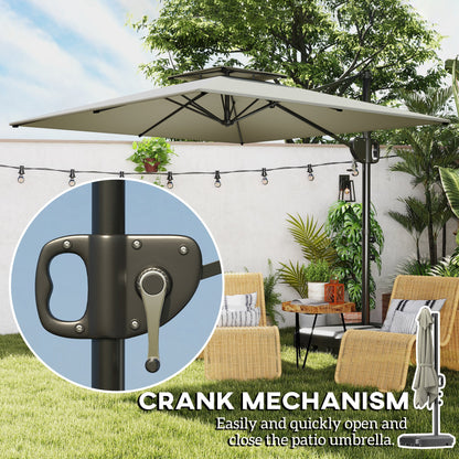 Outsunny Cantilever Parasol with Weighted Base Double Top Garden Parasol Square Hanging Patio Umbrella with Crank Tilt Light Grey 