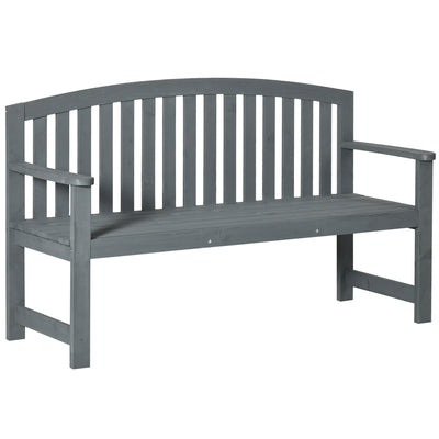 Outsunny 2 Seater Wooden Garden Bench with Armrest, Outdoor Furniture Chair for Park, Balcony, Grey 