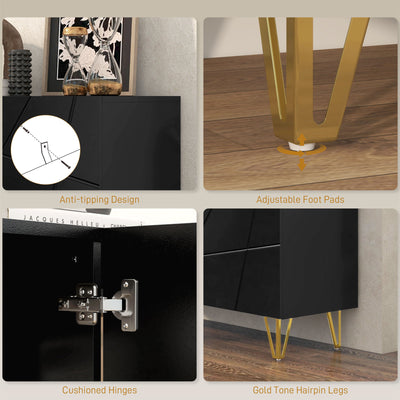 HOMCOM Modern Luxe High Gloss Sideboard with Golden Hairpin Legs, Black 