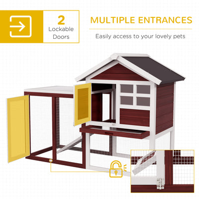 PawHut Rabbit Hutch Outdoor Wooden Guinea Pig Hutch Rabbit Run Bunny Cage Small Animal House Pull-Out Tray, Brown, 122 x 62.6 x 92 cm 