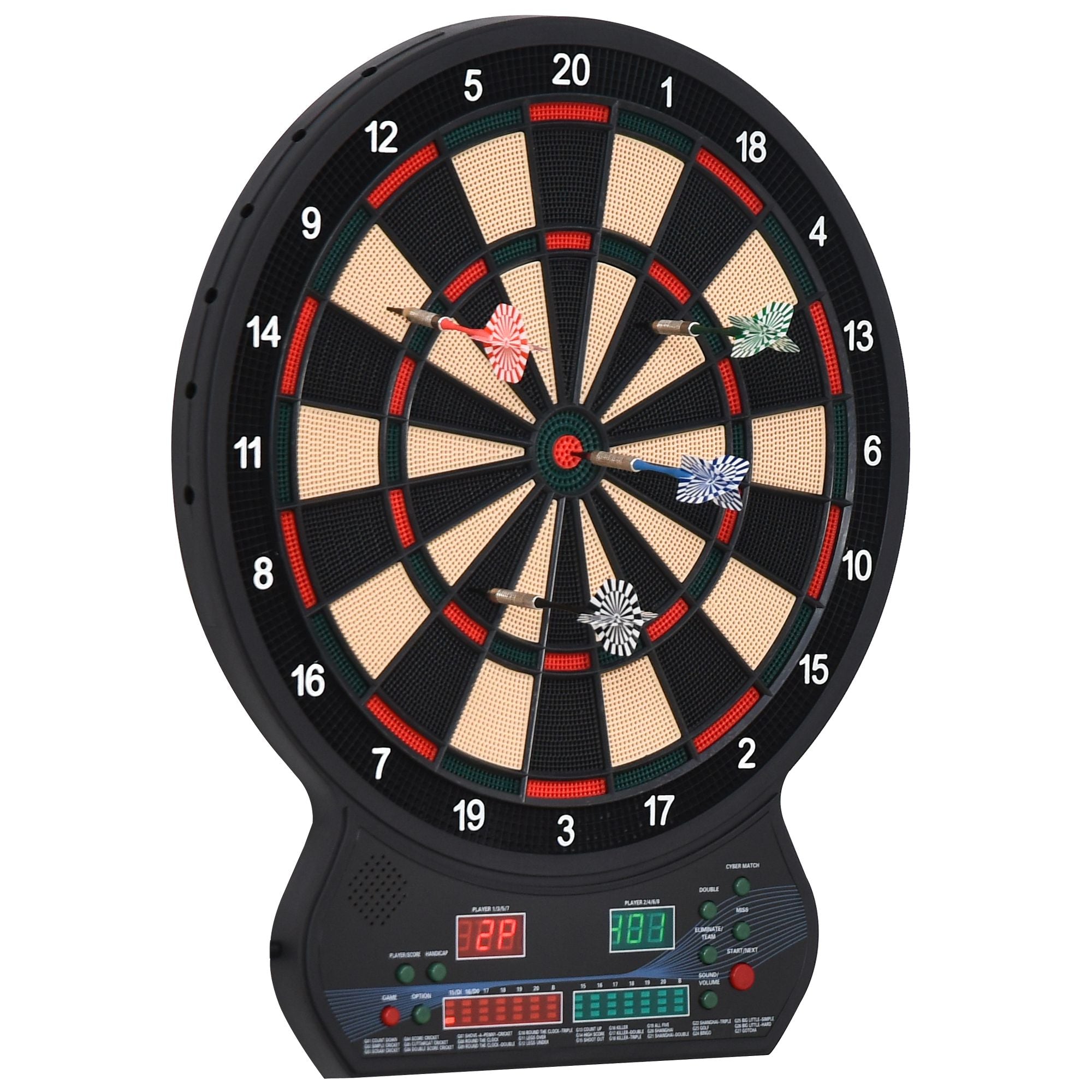 HOMCOM Electronic Hanging Dartboard LED Digital Score Set 27 Games and 202 Variations with 12 Soft Tip Darts 