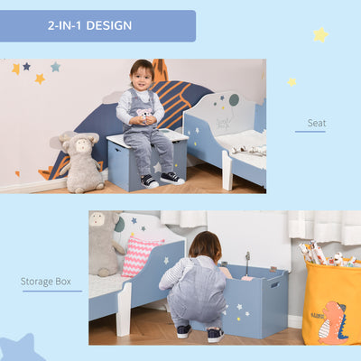 HOMCOM Kids Wooden Toy Box Children Storage Chest Organiser Side Handle Safety Hinge Play Room Furniture Blue 