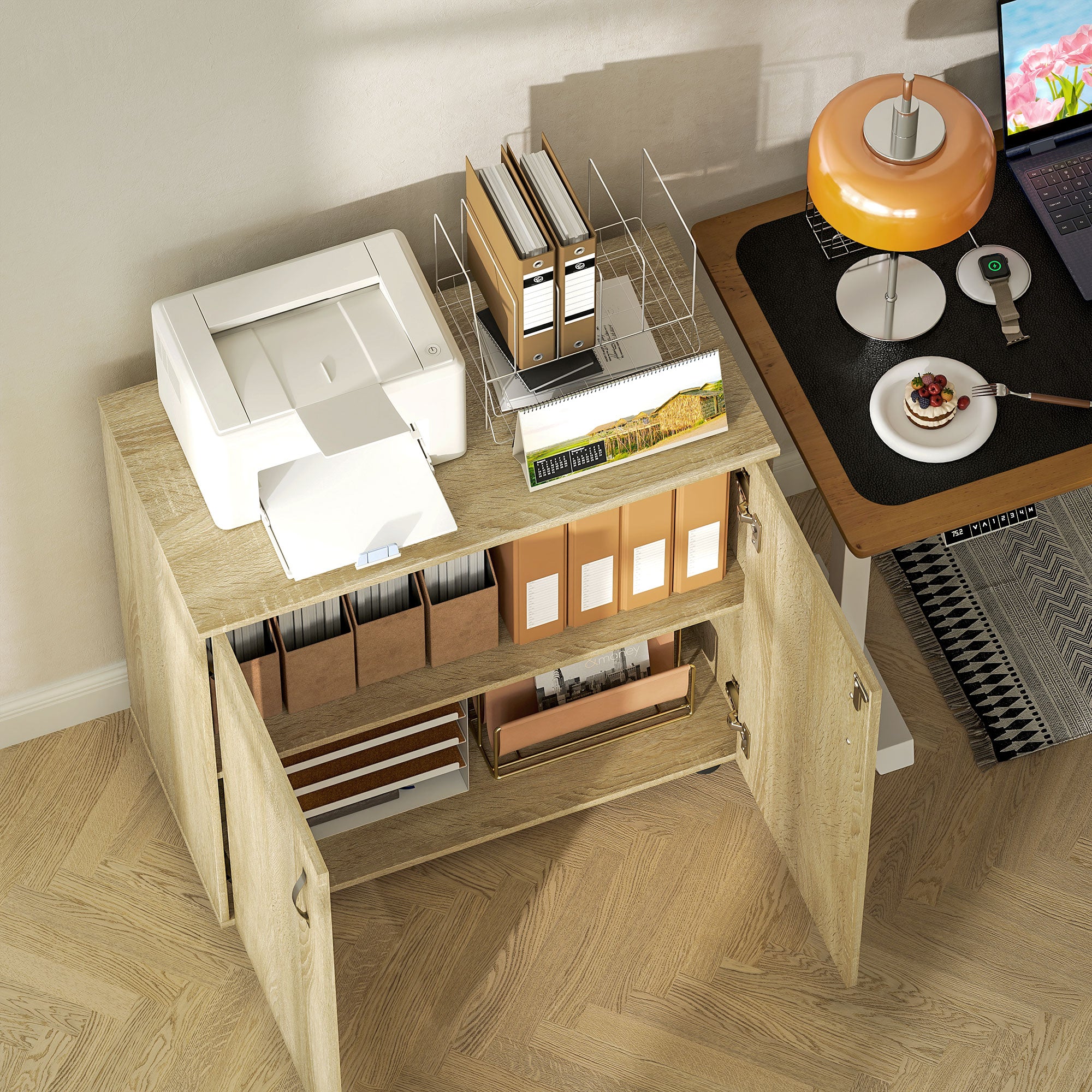 Vinsetto Two-Tier Locking Office Storage Cabinet - Oak 