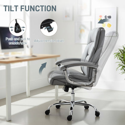 HOMCOM Big and Tall Office Chair 180kg with Spring Cushion, PU Leather - Grey 